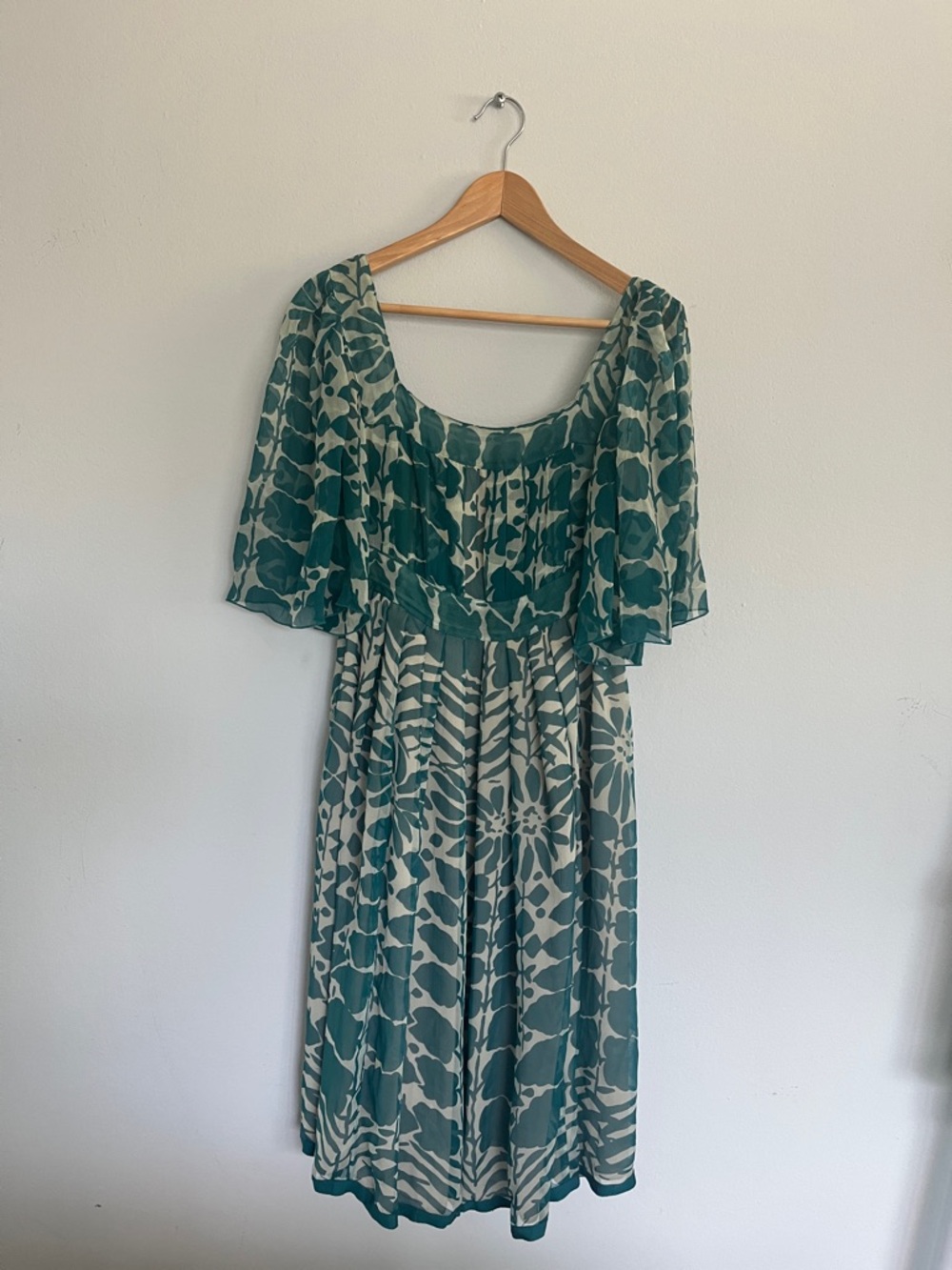 Anna Sui Teal and Cream Floral Midi Dress